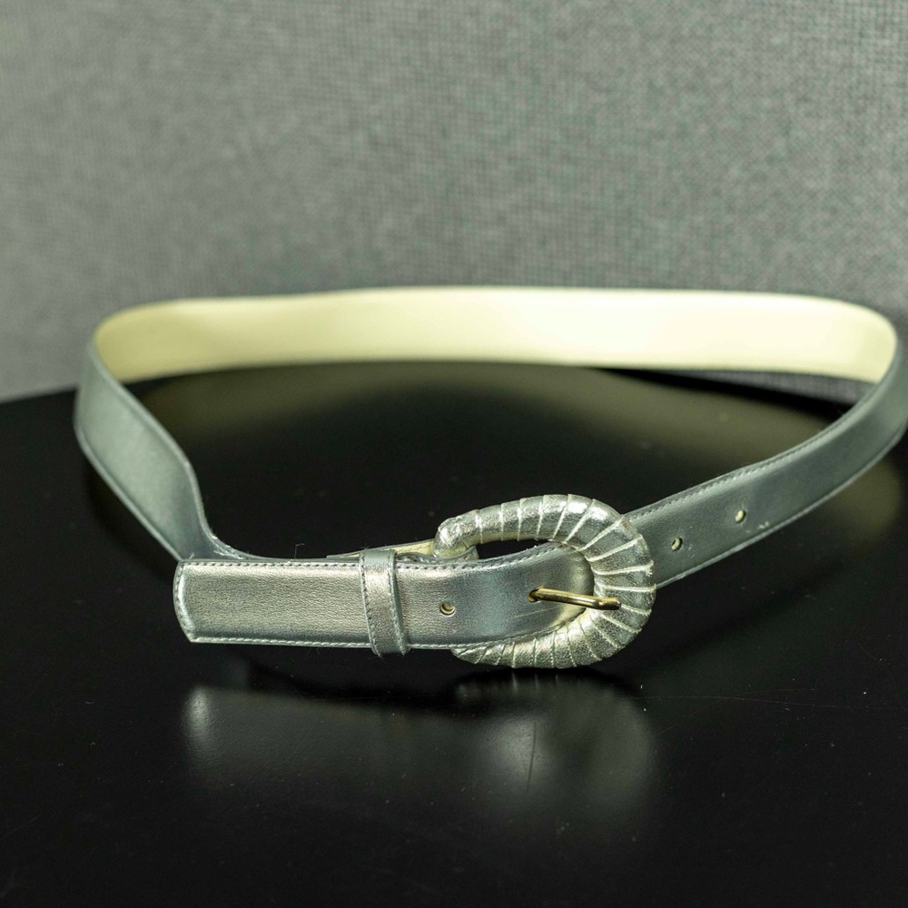 Vintage Silver Leather Belt Size Medium